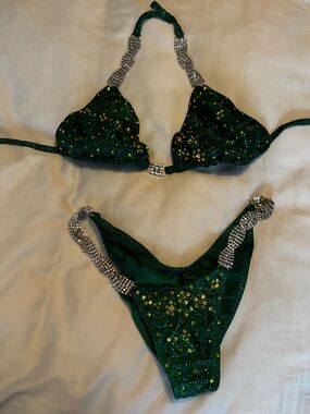 Green Rhinestone Bikini Set- competition bikini